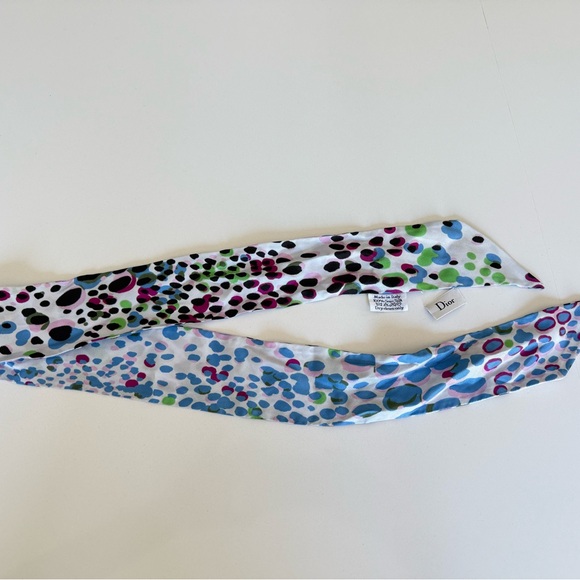 Dior Polka Dot Silk Twilly Scarf in Blue and Green - Picture 1 of 7